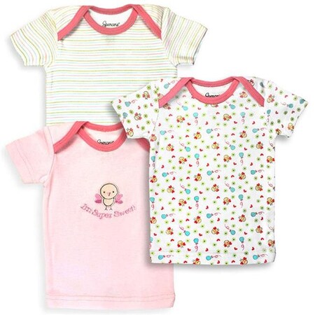 Rockabye Baby 152G-3-18 3 Piece Pink & White Girls T Shirt Set44; Birdies & Stripe Prints - 18 Months
